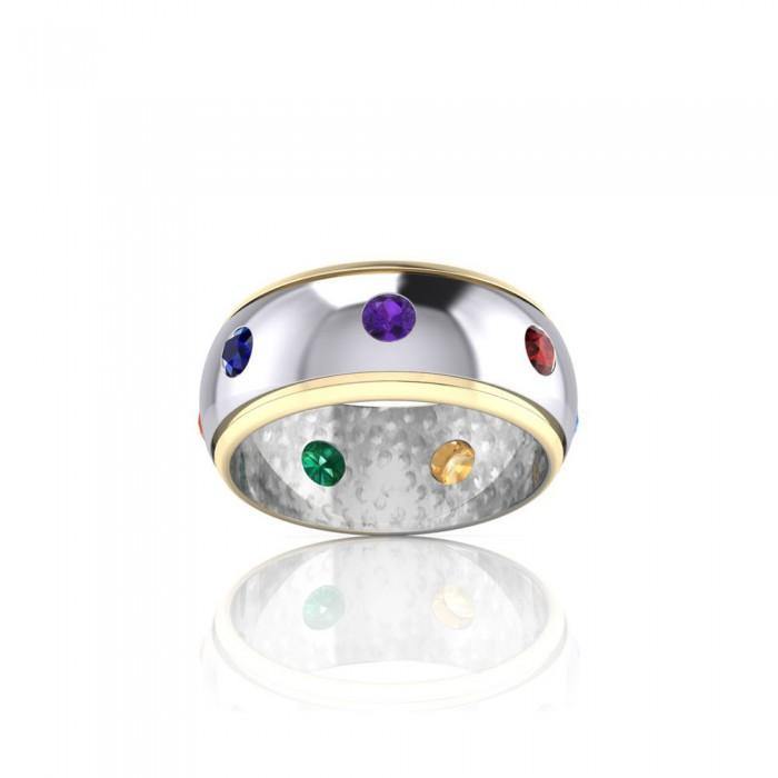 Silver and Gold Chakra Band Ring with Performance Amulet MRI488-PAT