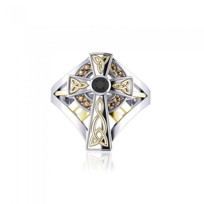 Braided Celtic Cross Silver & Gold Ring MRI654