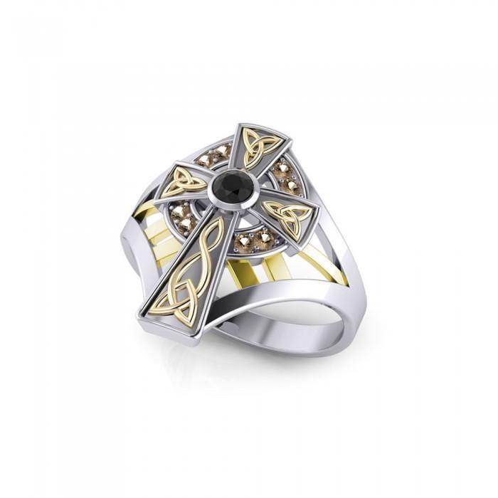 Braided Celtic Cross Silver & Gold Ring MRI654