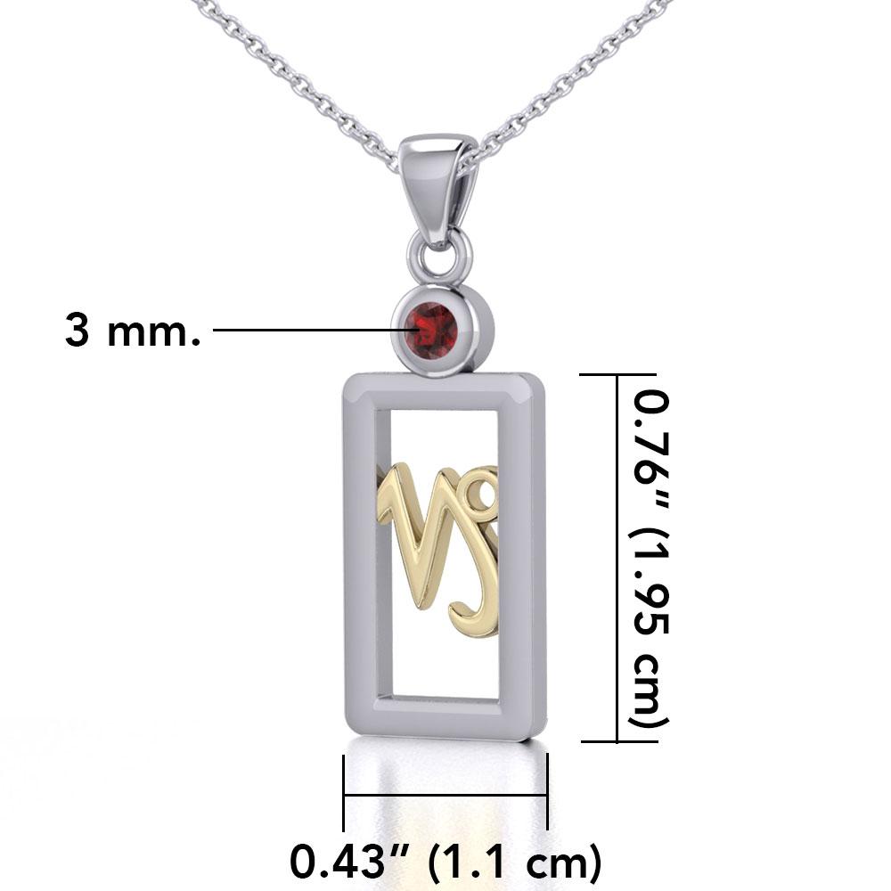 Capricorn Zodiac Sign Silver and Gold Pendant with Garnet and Chain Jewelry Set MSE781 - Peter Stone Wholesale