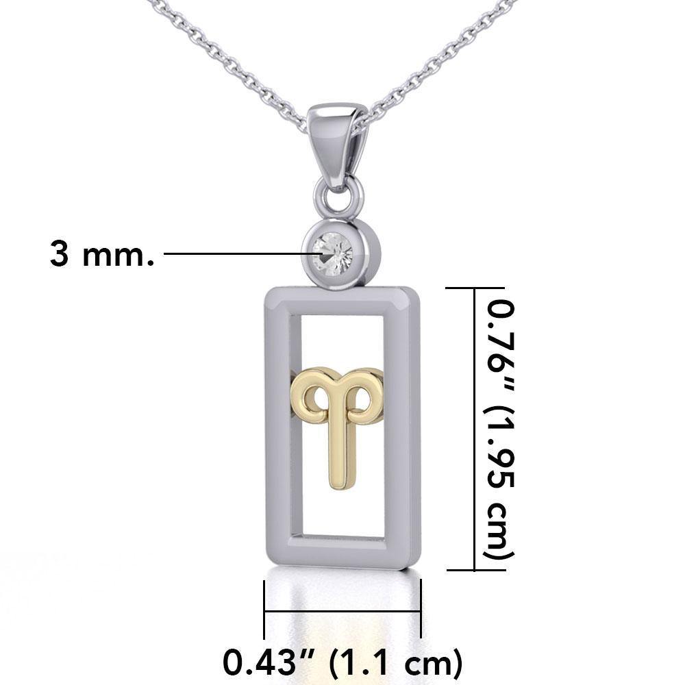 Aries Zodiac Sign Silver and Gold Pendant with White Stone and Chain Jewelry Set MSE784 - Peter Stone Wholesale