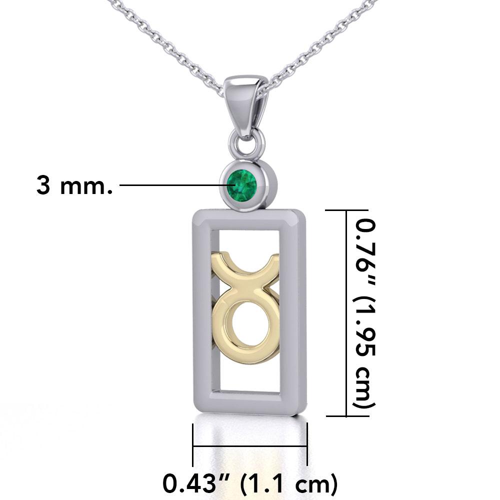 Taurus Zodiac Sign Silver and Gold Pendant with Emerald and Chain Jewelry Set MSE785 - Peter Stone Wholesale