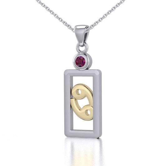 Cancer Zodiac Sign Silver and Gold Pendant with Ruby and Chain Jewelry Set MSE787 - Peter Stone Wholesale