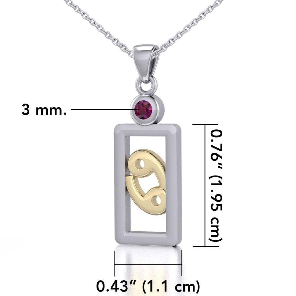 Cancer Zodiac Sign Silver and Gold Pendant with Ruby and Chain Jewelry Set MSE787 - Peter Stone Wholesale