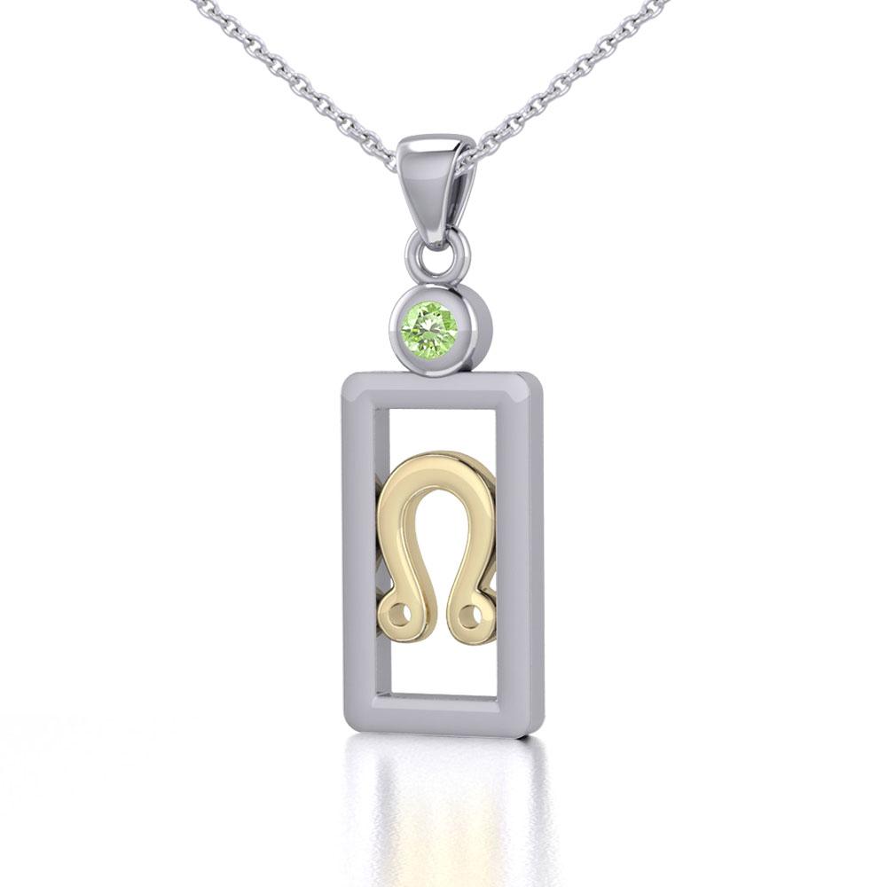 Leo Zodiac Sign Silver and Gold Pendant with Peridot and Chain Jewelry Set MSE788 - Peter Stone Wholesale