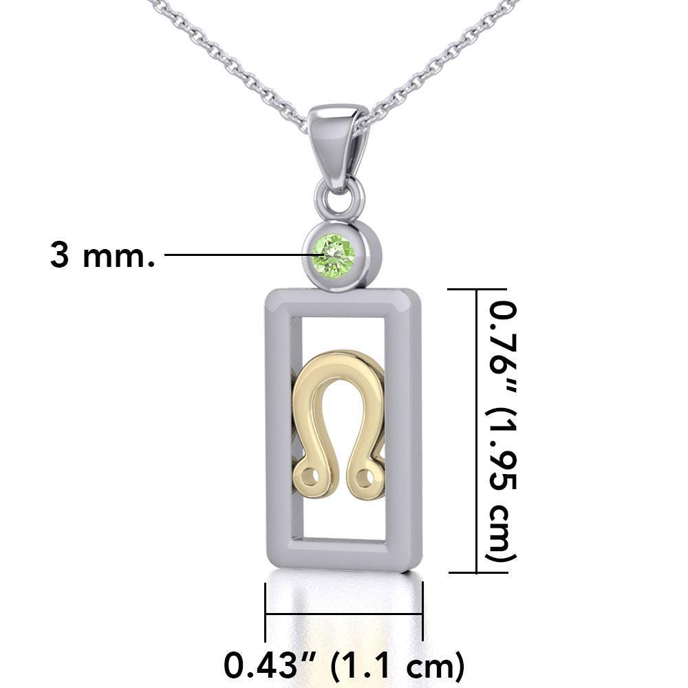 Leo Zodiac Sign Silver and Gold Pendant with Peridot and Chain Jewelry Set MSE788 - Peter Stone Wholesale