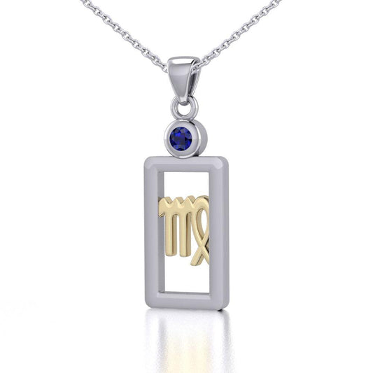 Virgo Zodiac Sign Silver and Gold Pendant with Sapphire and Chain Jewelry Set MSE789 - Peter Stone Wholesale