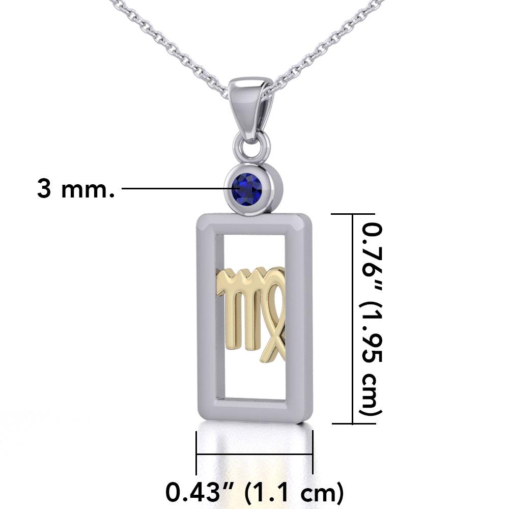 Virgo Zodiac Sign Silver and Gold Pendant with Sapphire and Chain Jewelry Set MSE789 - Peter Stone Wholesale