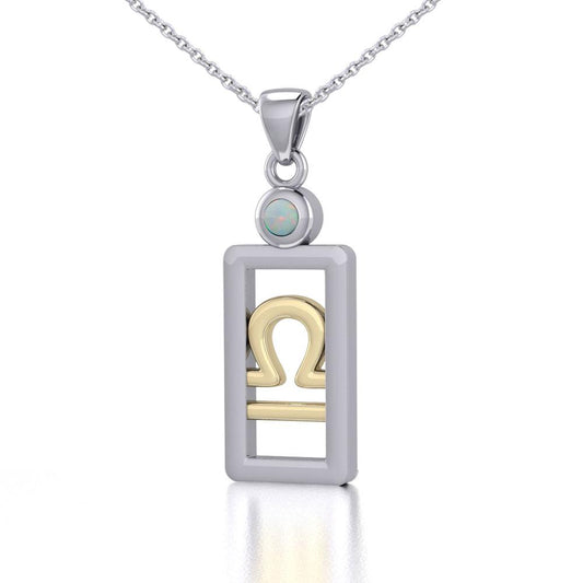 Libra Zodiac Sign Silver and Gold Pendant with Opal and Chain Jewelry Set MSE790 - Peter Stone Wholesale