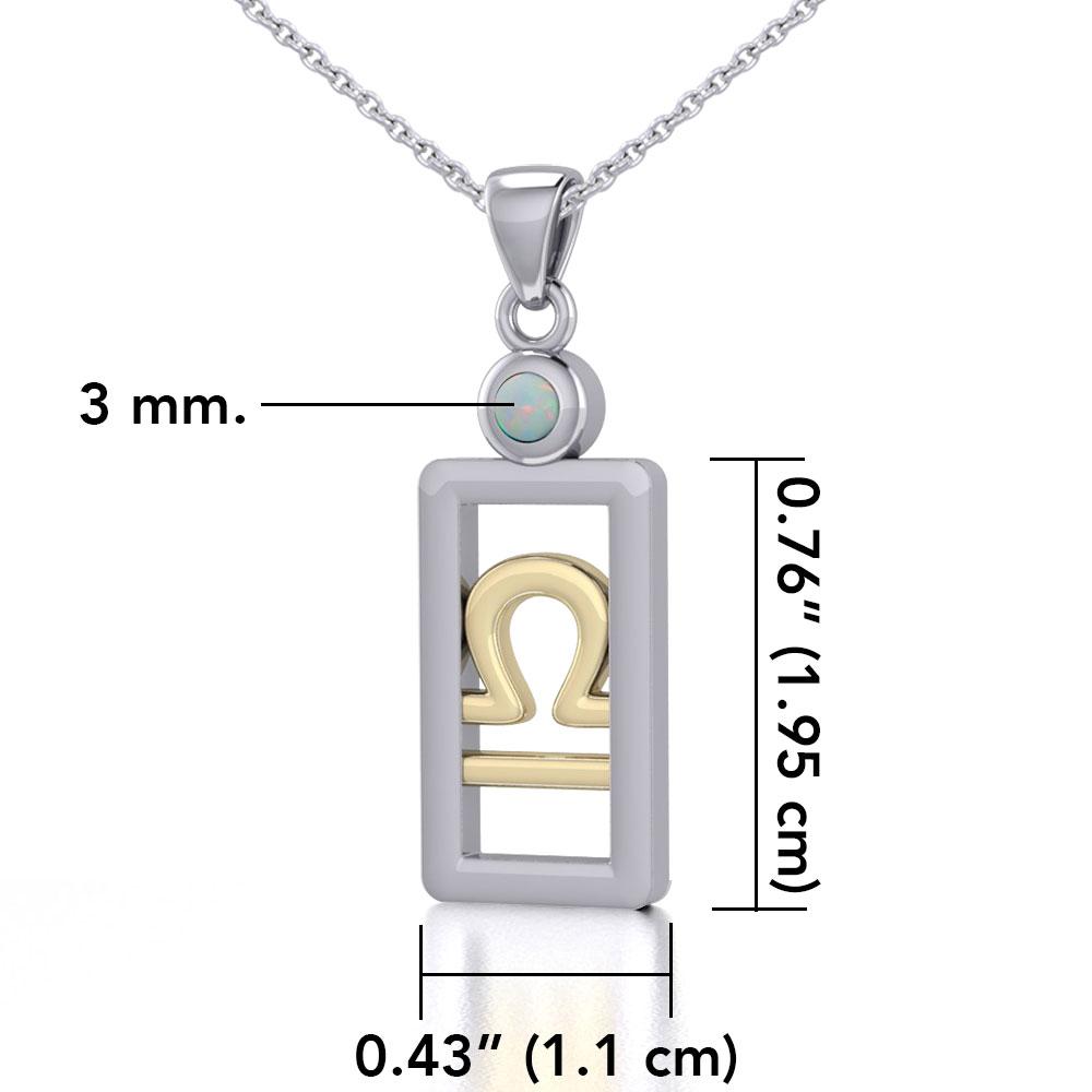 Libra Zodiac Sign Silver and Gold Pendant with Opal and Chain Jewelry Set MSE790 - Peter Stone Wholesale