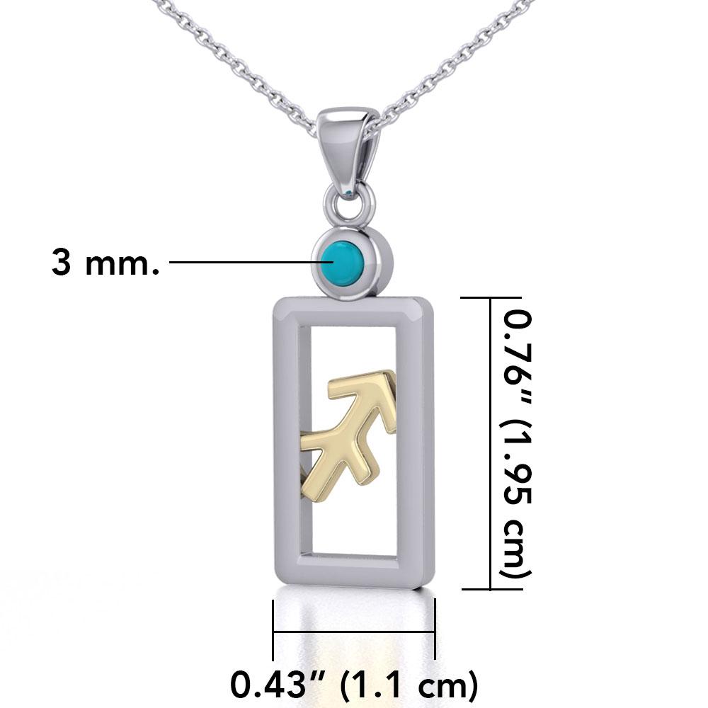 Sagittarius Zodiac Sign Silver and Gold Pendant with Turquoise and Chain Jewelry Set MSE792 - Peter Stone Wholesale