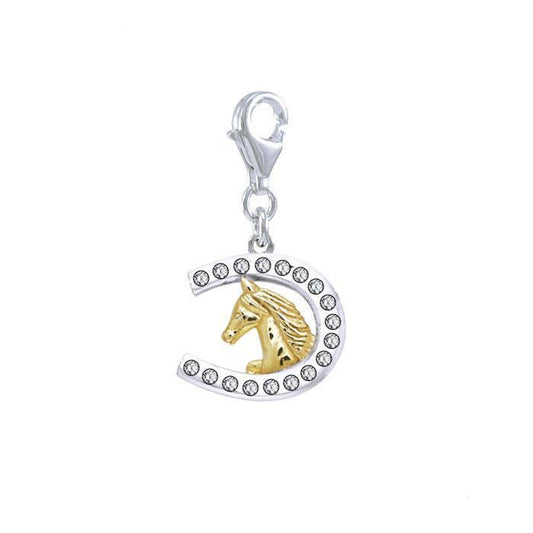 Horseshoe with Gems Silver and Gold Clip Charm MWC163 - Wholesale Jewelry