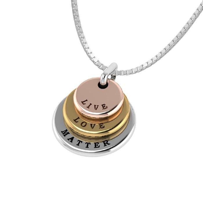 3 Words That Matter Triple Round Yellow Gold, Rose Gold and Silver Charm Set
