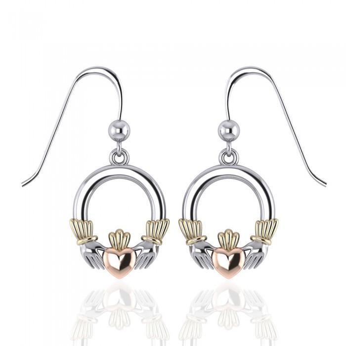 Irish Claddagh Three Tone Dangle Earrings OTE126