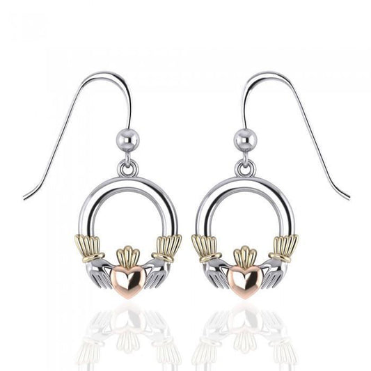 Irish Claddagh Three Tone Dangle Earrings OTE126