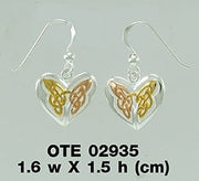 Celtic Knotwork Butterfly Eternal Heart Sterling Silver Three Tone Earrings OTE2935