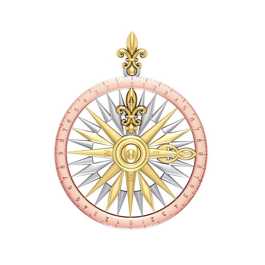 Fleur de Lis Three Tone Rose Compass Pendant OTP1118 - peterstone.dropshipping