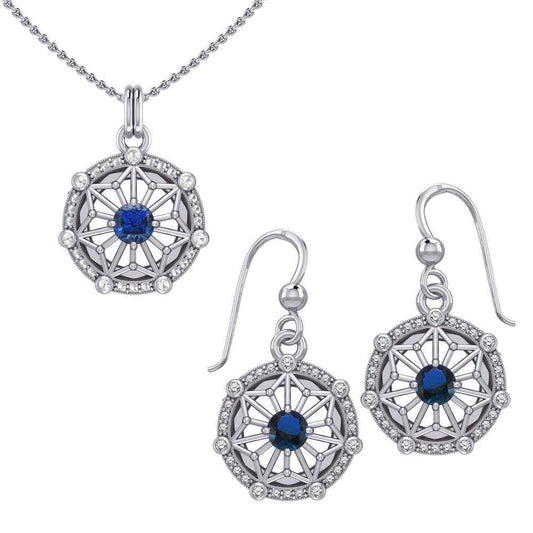 Small Round Tetragram Energy Symbol Silver set with Gemstone TPD5984-TER1276 - peterstone.dropshipping