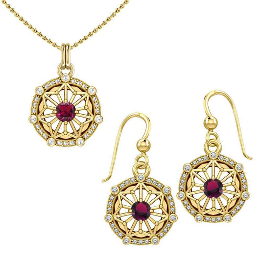 Small Round Tetragram Energy Symbol 14 Karat Gold Vermeil Plate on Silver set with Gemstone VPD5984-VER1276 - peterstone.dropshipping