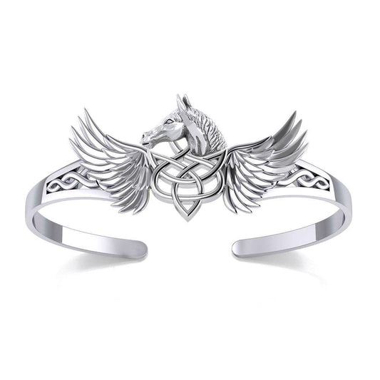 Celtic Pegasus Horse with Wing Silver Cuff Bracelet TBA276 - Wholesale Jewelry