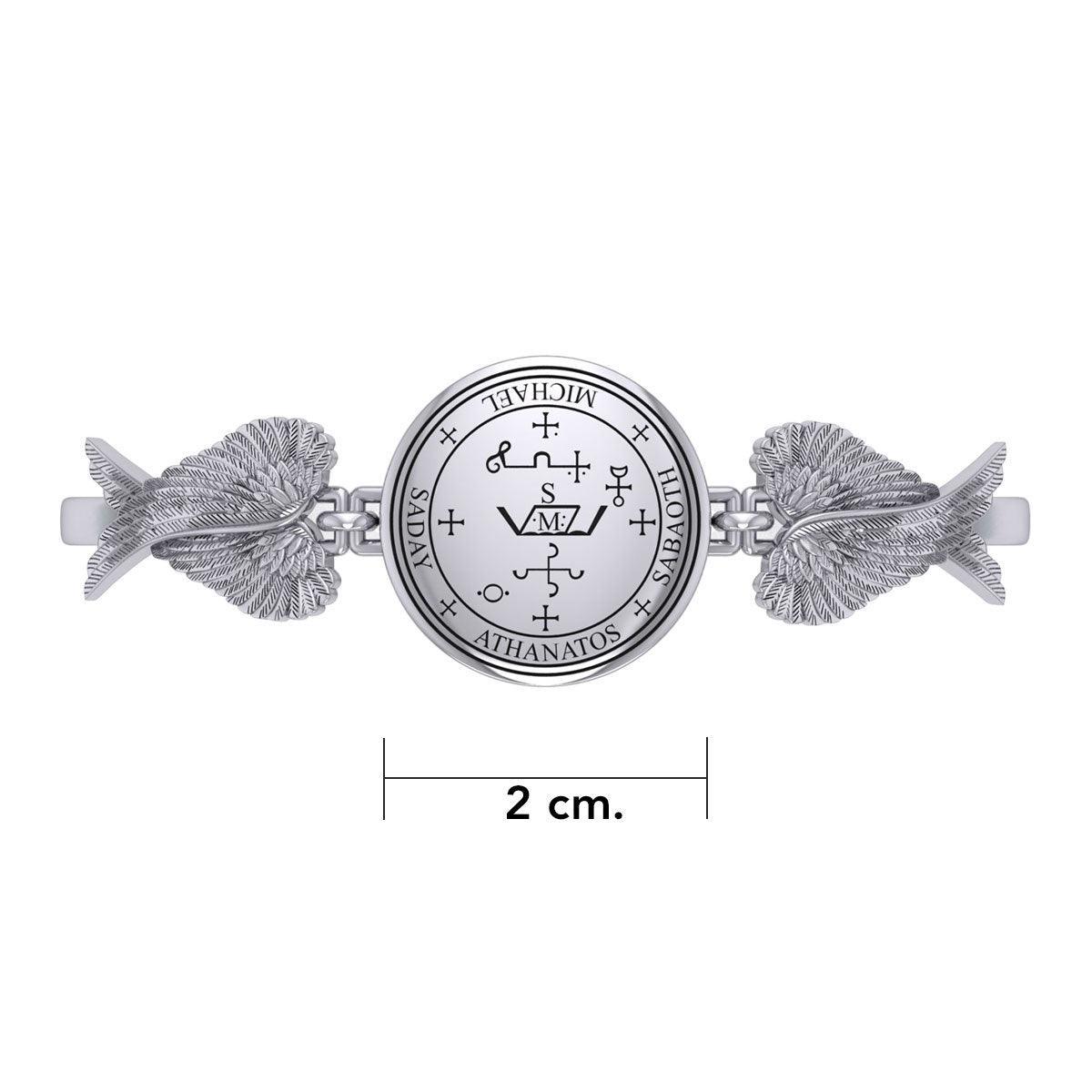 Archangel Michael Sigil and Angel Wings Silver Cuff Bracelet TBA287 - peterstone.dropshipping