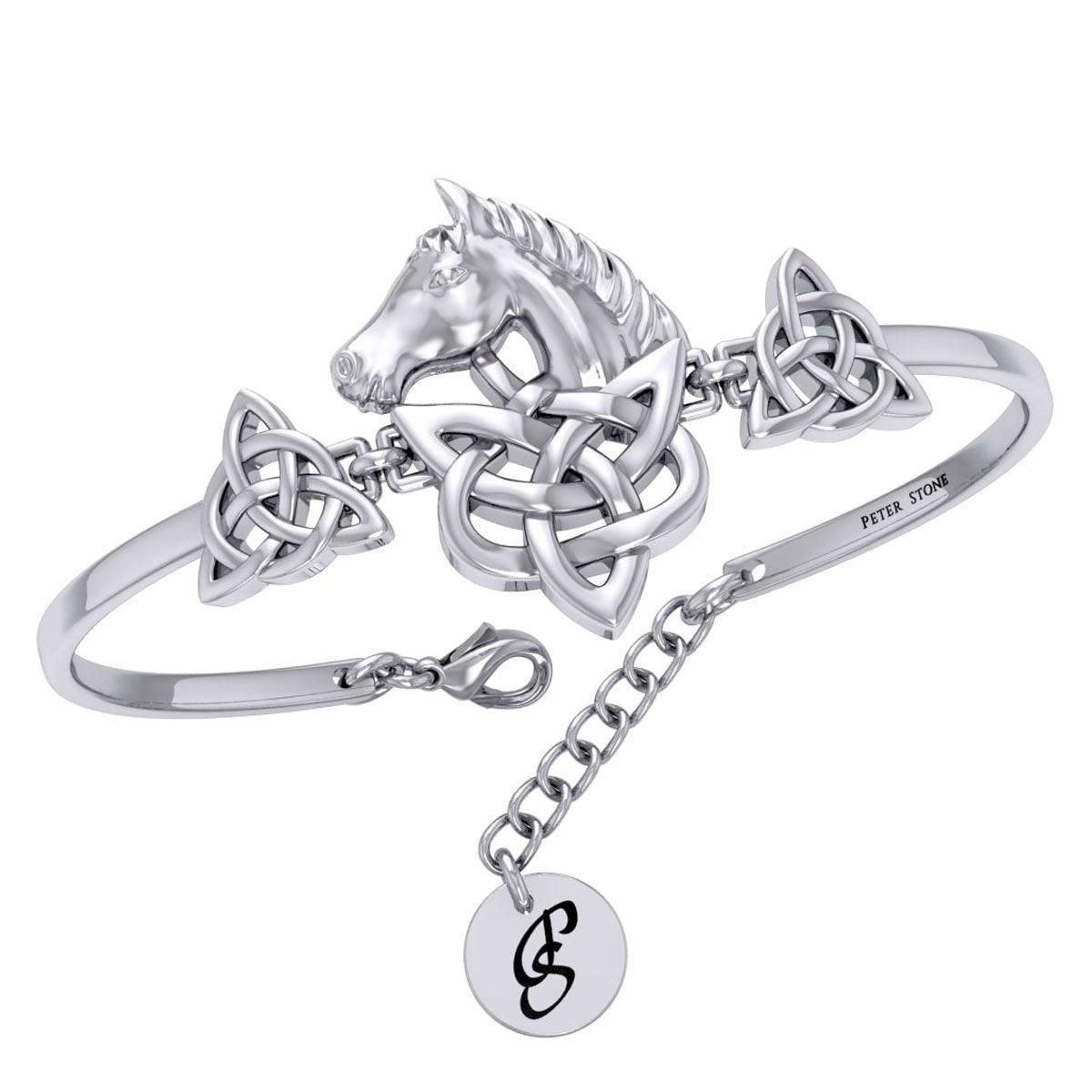 Triquetra and Celtic Horse Silver Cuff Bracelet TBA288 - peterstone.dropshipping