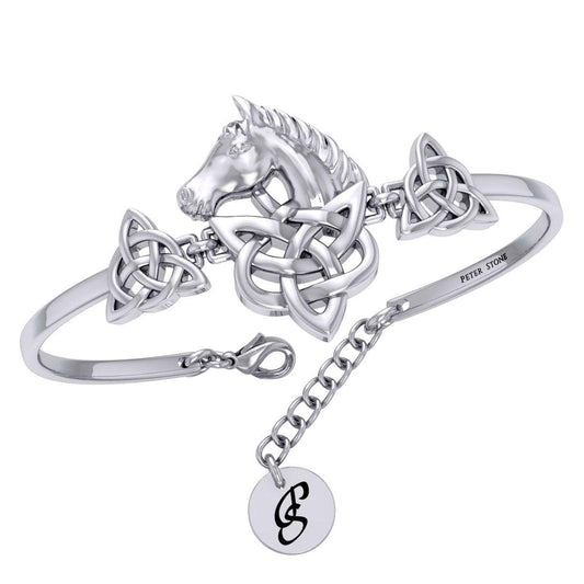 Triquetra and Celtic Horse Silver Cuff Bracelet TBA288 - peterstone.dropshipping