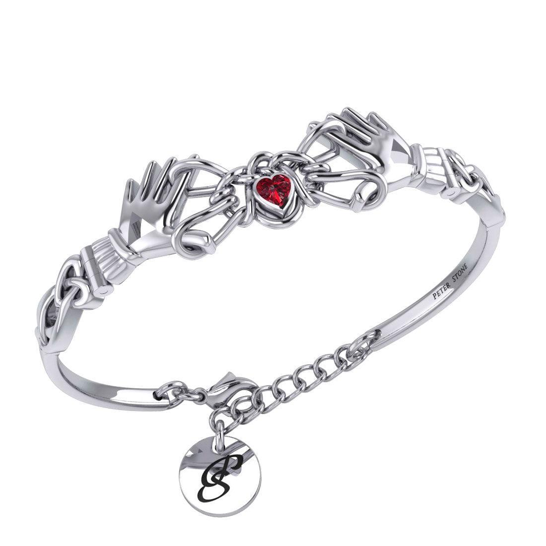 Celtic Knotwork Japanese Ayatori Love Silver Cuff Bracelet with Gem TBA296 - peterstone.dropshipping