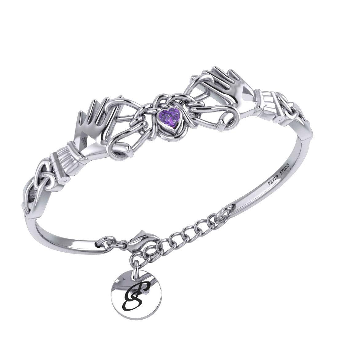 Celtic Knotwork Japanese Ayatori Love Silver Cuff Bracelet with Gem TBA296 - peterstone.dropshipping