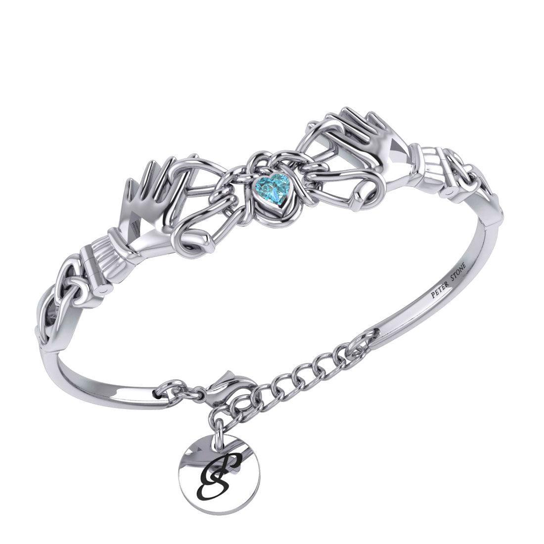 Celtic Knotwork Japanese Ayatori Love Silver Cuff Bracelet with Gem TBA296 - peterstone.dropshipping