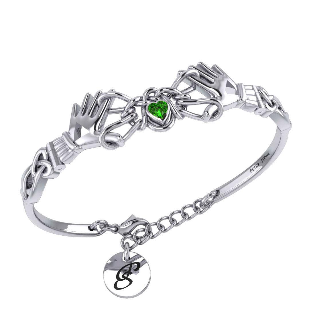 Celtic Knotwork Japanese Ayatori Love Silver Cuff Bracelet with Gem TBA296 - peterstone.dropshipping