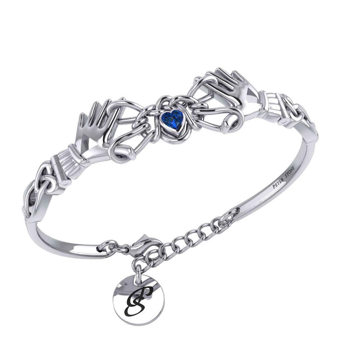 Celtic Knotwork Japanese Ayatori Love Silver Cuff Bracelet with Gem TBA296 - peterstone.dropshipping