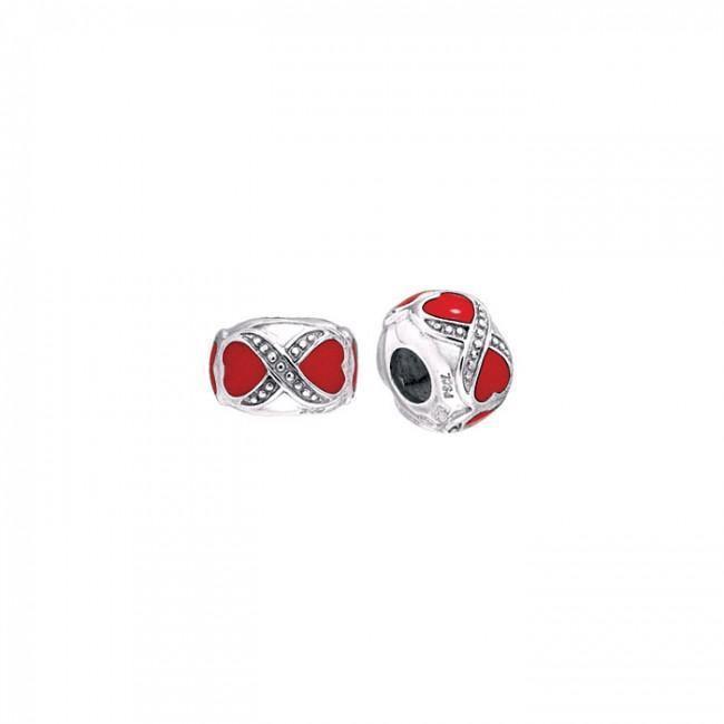 Cylinder Heart Silver and Enamel Bead TBD078