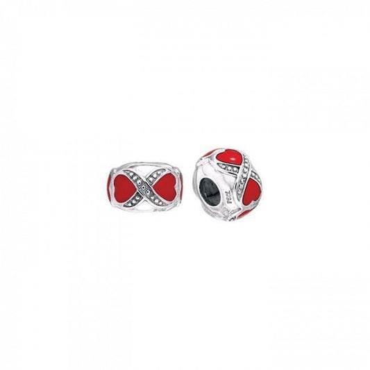 Cylinder Heart Silver and Enamel Bead TBD078