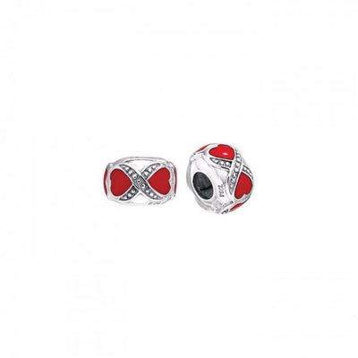 Cylinder Heart Silver and Enamel Bead TBD078