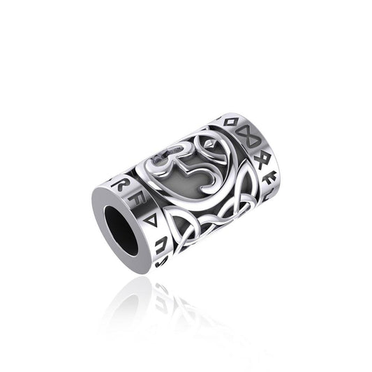 Om Symbol in Circle with Rune Symbol and Celtic Accented Silver Bead TBD369 - Peter Stone Wholesale