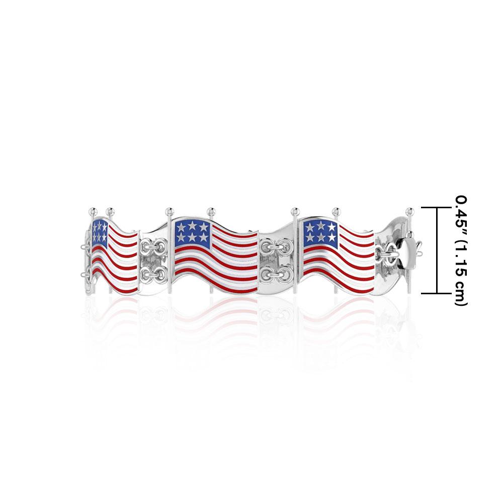 Silver American Flag with Enamel Link Bracelet TBG399 - Peter Stone Wholesale