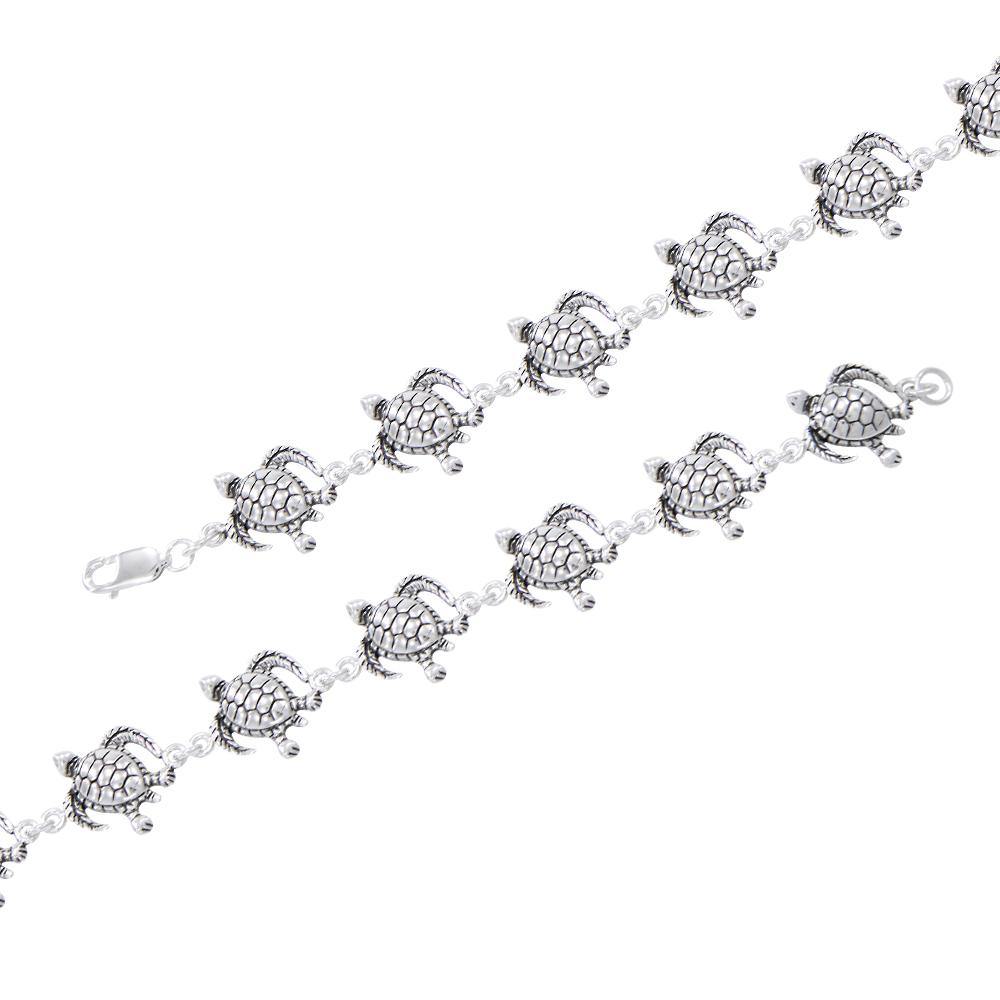 In a crowd of sea turtles ~ Sterling Silver Jewelry Link Bracelet TBG452 Bracelet