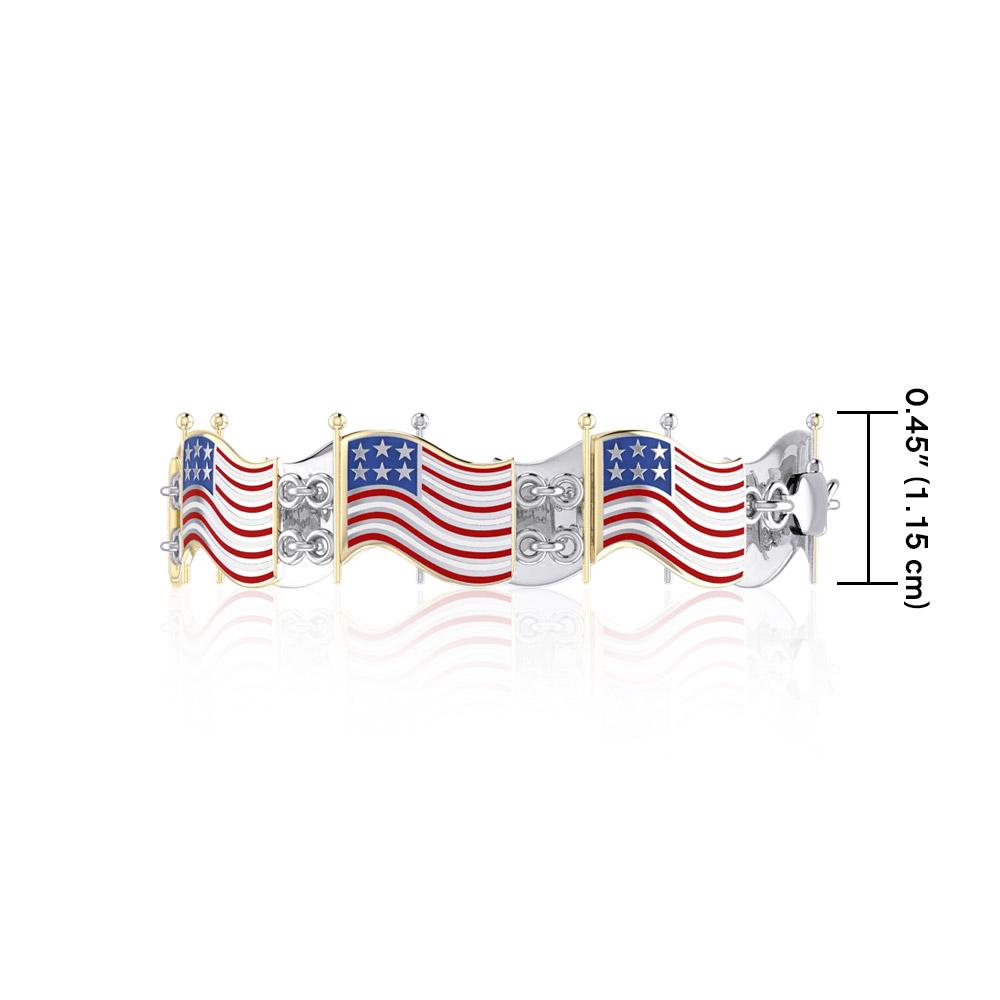 Silver and Gold American Flag with Enamel Link Bracelet TBGV399 - Peter Stone Wholesale