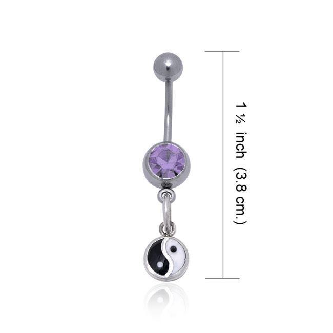 Yin Yang Silver Gemstone Belly Button Ring TBJ008 Body Jewelry