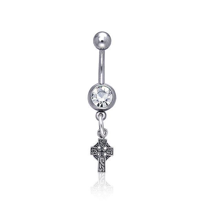 Celtic Knotwork Cross & Gem Belly Button Ring TBJ012 Body Jewelry