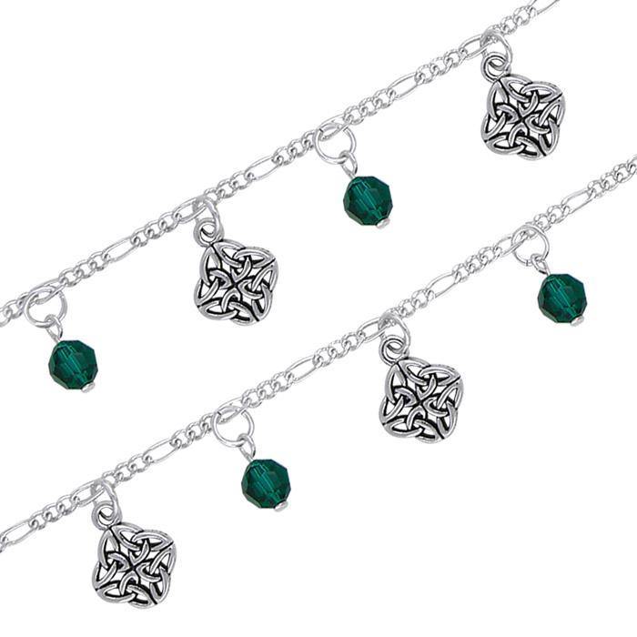 Celtic Knotwork & Emerald Glass Silver Bracelet TBL035