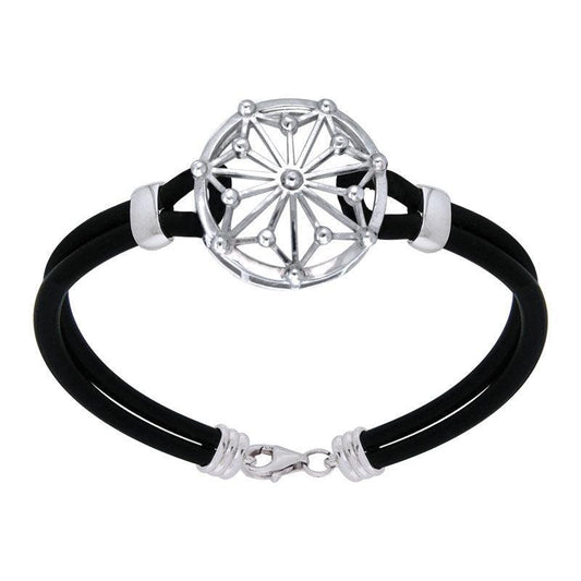 Round Tetragram Energy Symbol Silver Medallion Rubber Bracelet TBL270 - peterstone.dropshipping