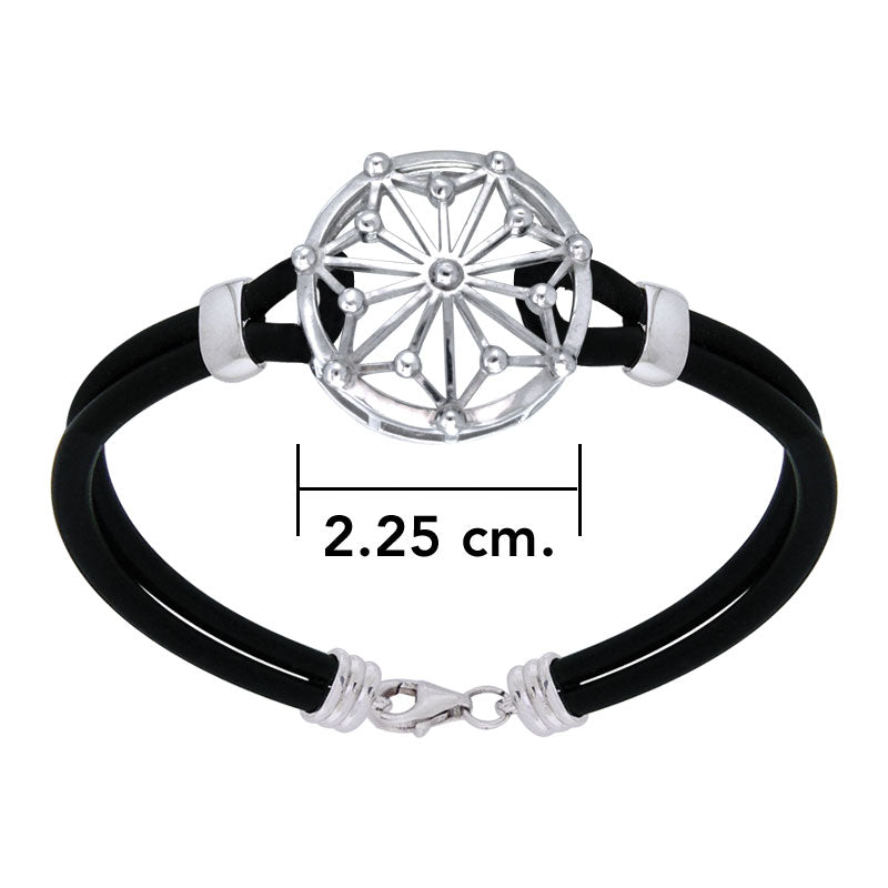 Round Tetragram Energy Symbol Silver Medallion Rubber Bracelet TBL270