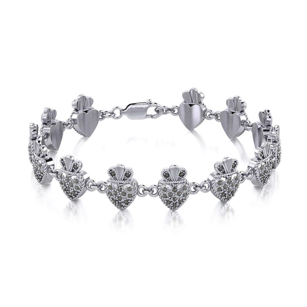 Silver Heart with Marcasite Link Bracelet TBL395 Link Bracelet