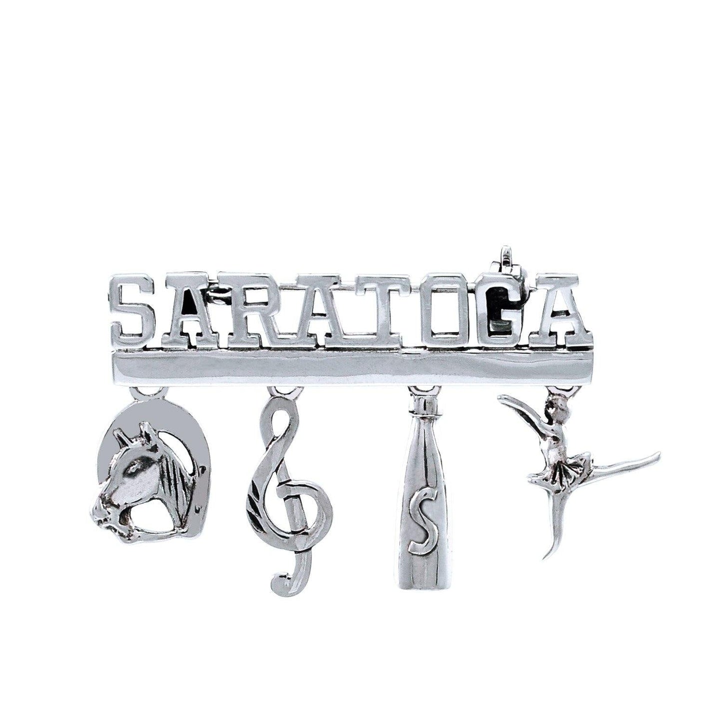 Saratoga Silver Pin with Dangling Horse Charms TBR135 - Wholesale Jewelry