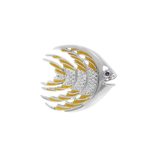 Tropical Fish Silver Brooch with Yellow Enamel TBR264 - peterstone.dropshipping
