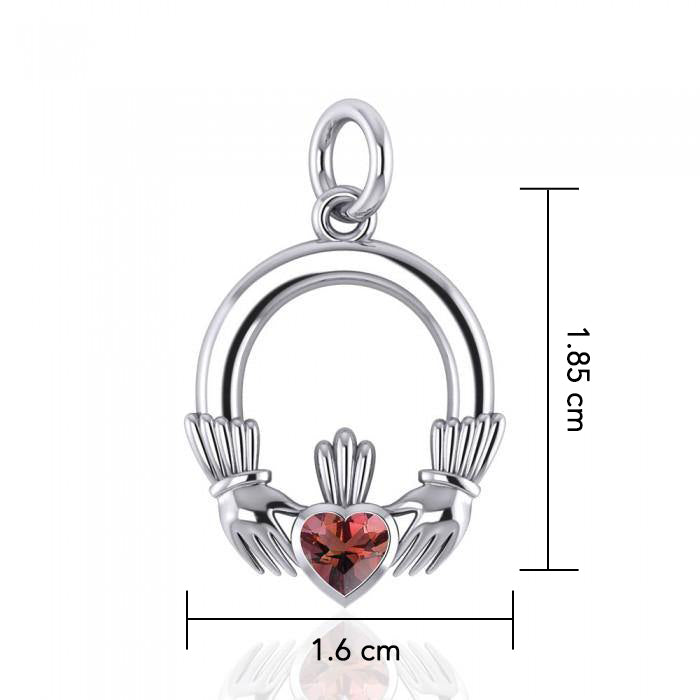 A grateful love in eternity ~ Celtic Knotwork Claddagh Sterling Silver Charm with Gemstone TC318