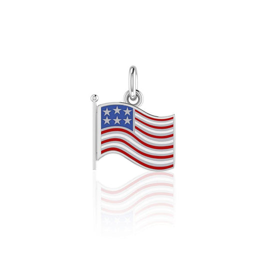 Silver American Flag with Enamel Charm TC712 - Peter Stone Wholesale