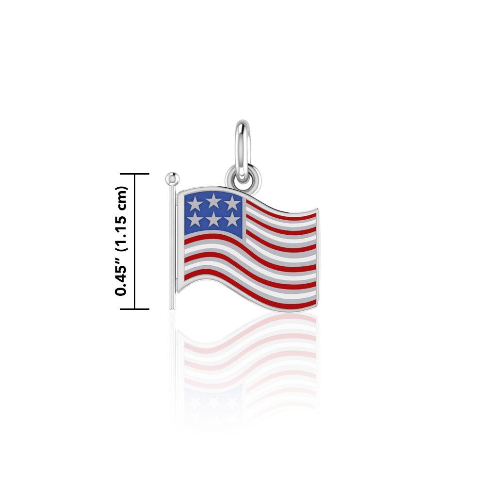 Silver American Flag with Enamel Charm TC712 - Peter Stone Wholesale